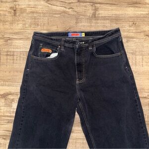 Empyre Jeans Mens 32 Black High Rise Straight Leg Denim Streetwear Logo Patch